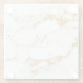 Modern Marble Glitter Monogram Gold ID816 Glass Coaster (Back)