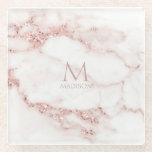 Modern Marble Glitter Monogram Rose Gold ID816 Glass Coaster<br><div class="desc">An abstract background reminiscent of glitter-veined marble in shades of rose gold through soft mocha and white is the backdrop for your own your name and monogram. Search ID816 to see other pieces and color choices for this set.</div>