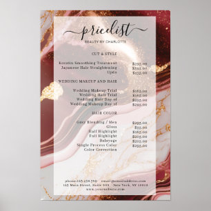 Modern Marble Glitter Salon Preisliste Poster