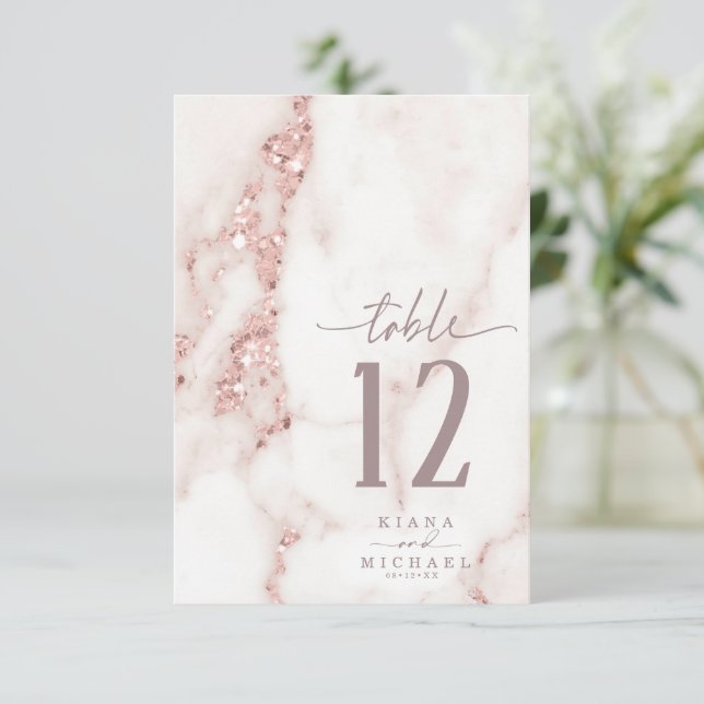 Modern Marble Glitter Table Number Rose Gold ID816 (Standing Front)