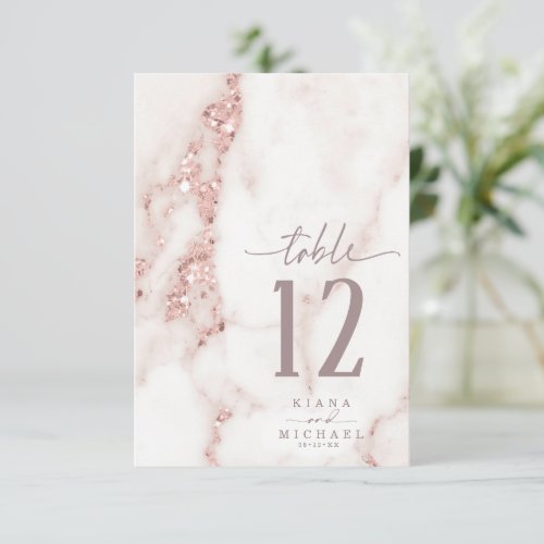 Modern Marble Glitter Table Number Rose Gold ID816