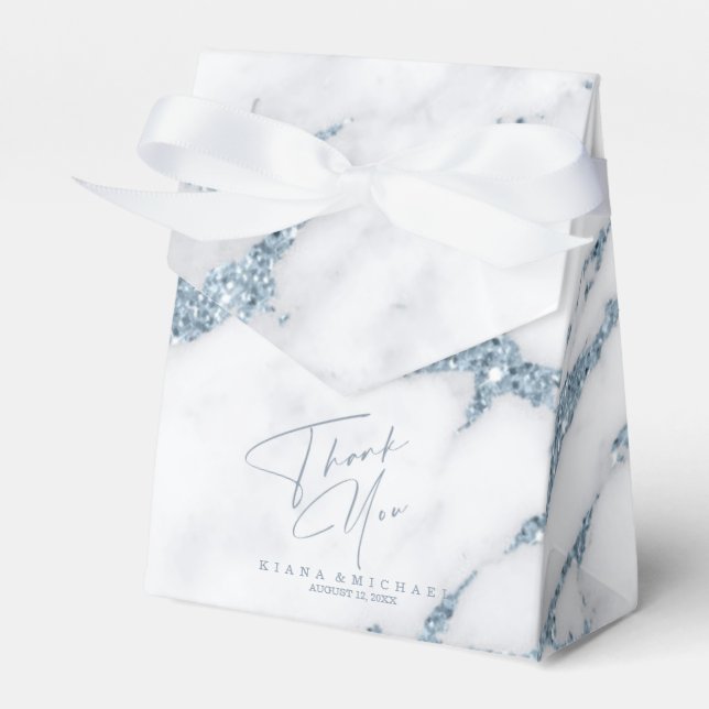 Modern Marble Glitter Thank You  Dusty Blue ID816 Favor Boxes (Front Side)
