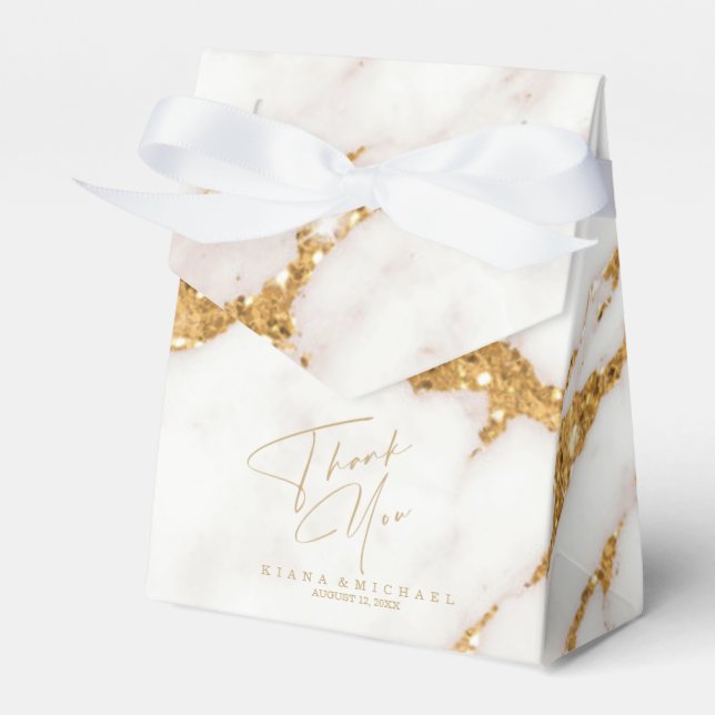 Modern Marble Glitter Thank You Gold ID816 Favor Boxes (Front Side)
