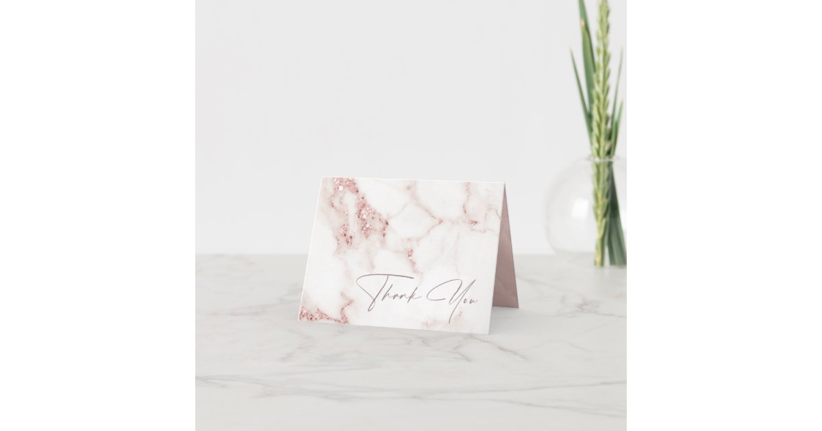 Modern Marble Glitter Thank You Rose Gold ID816 Card | Zazzle