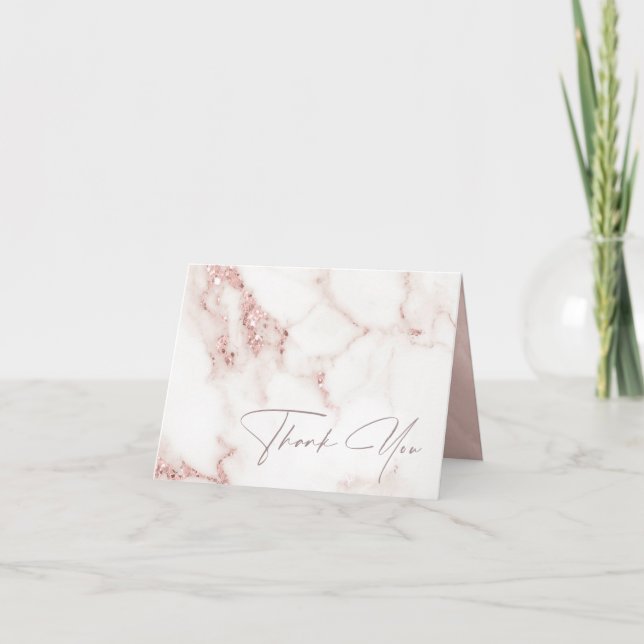 Modern Marble Glitter Thank You Rose Gold ID816 Card (Front)