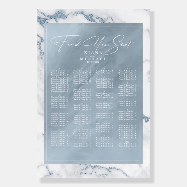 Modern Marble Glitter Wedding Blue ID816 Foam Board (Front)