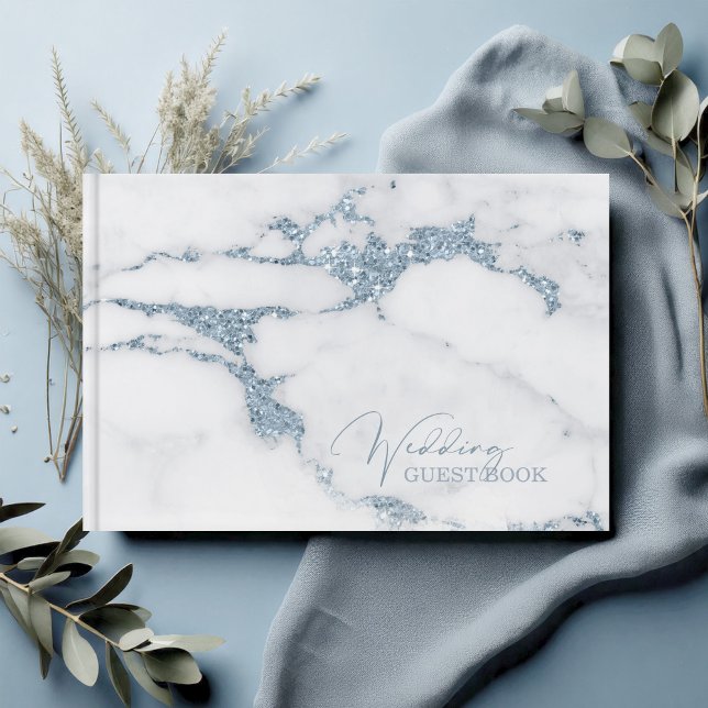 Modern Marble Glitter Wedding Blue ID816 Guest Book (Creator Uploaded)