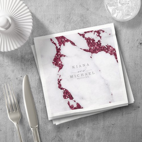 Modern Marble Glitter Wedding Burgundy ID816 Napkins