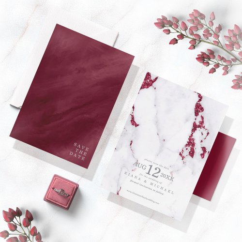 Modern Marble Glitter Wedding Burgundy ID816 Save The Date