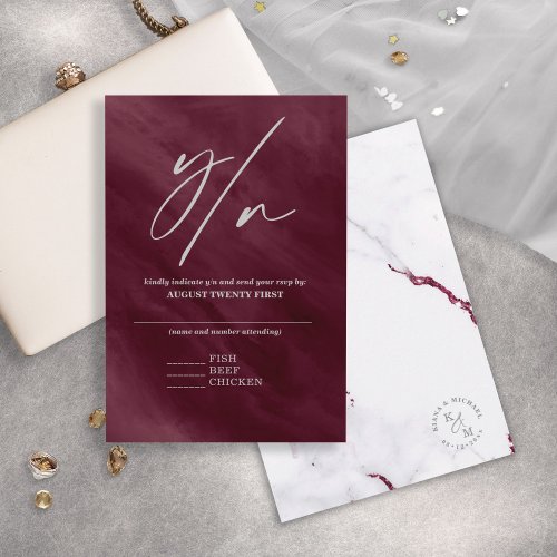 Modern Marble Glitter Wedding Burgundy V2 ID816 RSVP Card