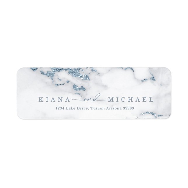 Modern Marble Glitter Wedding Dusty Blue ID816 Label (Front)