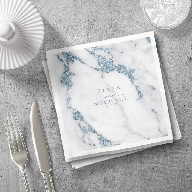 Modern Marble Glitter Wedding Dusty Blue ID816 Napkins (Creator Uploaded)