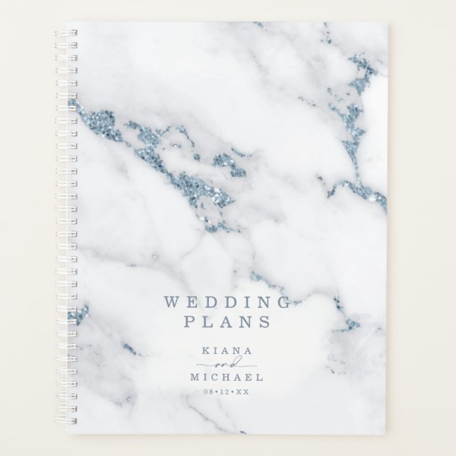Modern Marble Glitter Wedding Dusty Blue ID816 Planner (Front)