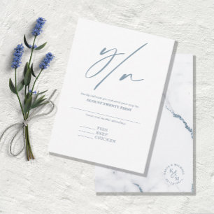 Modern Marble Glitter Wedding Dusty Blue ID816 RSVP Card
