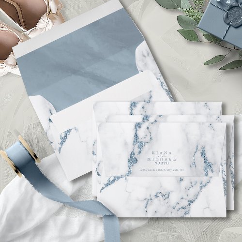 Modern Marble Glitter Wedding Dusty Blue V2 ID816 Envelope