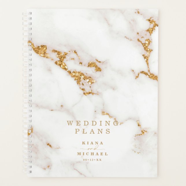 Modern Marble Glitter Wedding Gold ID816 Planner (Front)