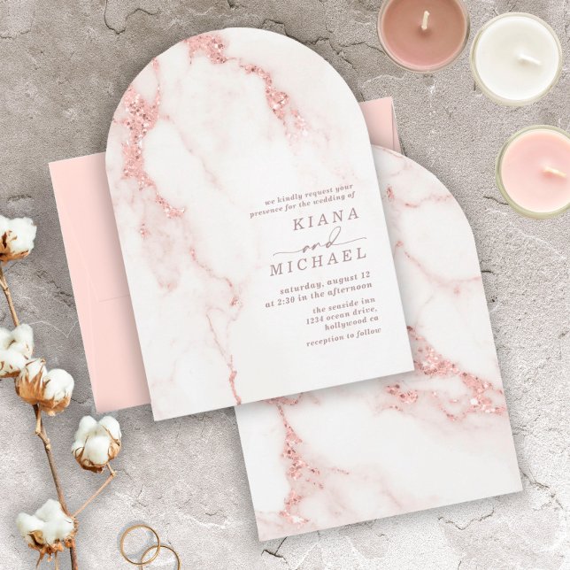 Modern Marble Glitter Wedding Rose Gold Arch ID816 Invitation (Creator Uploaded)