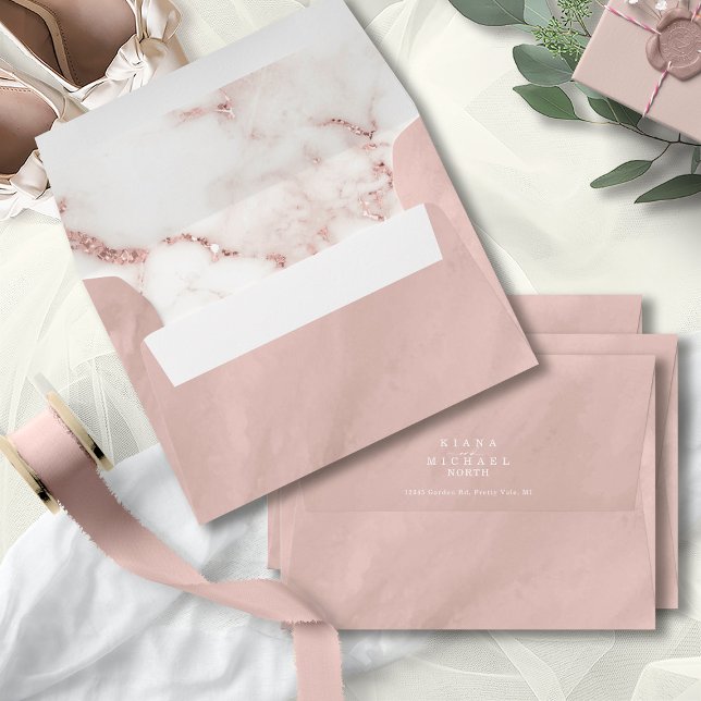 Modern Marble Glitter Wedding Rose Gold ID816 Envelope (Interior/Back In Situ)