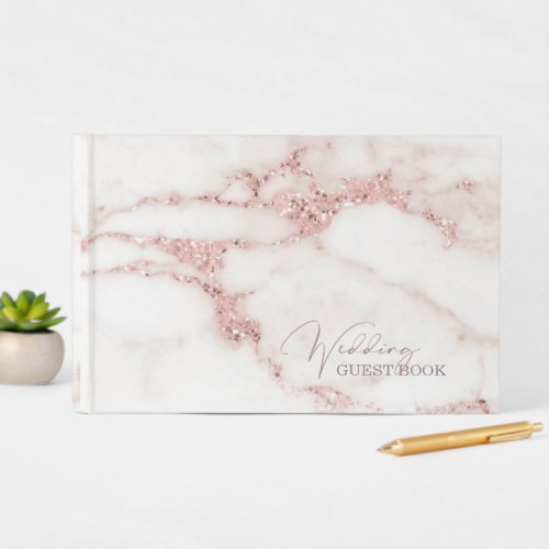 Modern Marble Glitter Wedding Rose Gold ID816 Guest Book