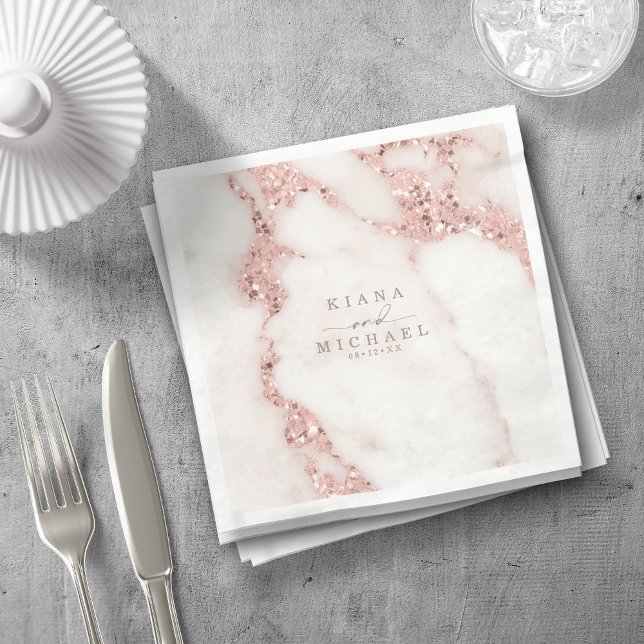 Modern Marble Glitter Wedding Rose Gold ID816 Napkins (Creator Uploaded)