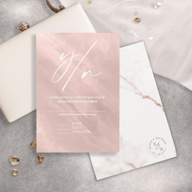 Modern Marble Glitter Wedding Rose Gold ID816 RSVP Card (Creator Uploaded)