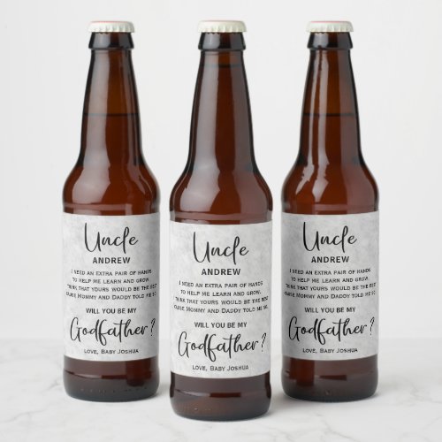 Modern Marble Godfather Proposal Beer Bottle Label