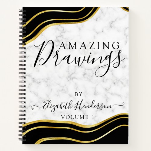 Modern Marble Gold Black Drawing Sketchbook Girly  Notebook