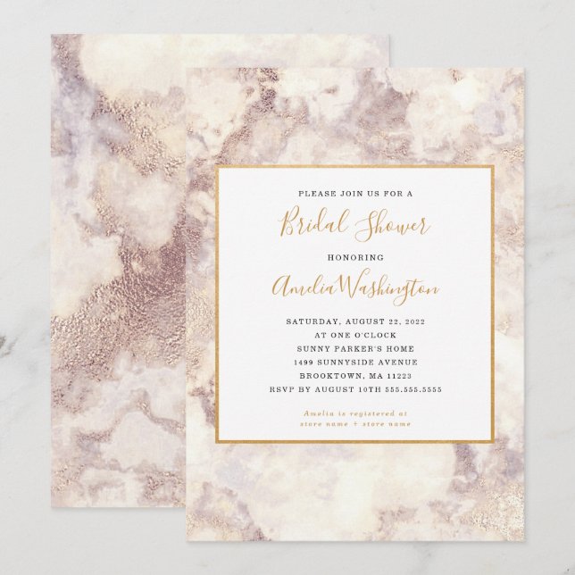 Modern Marble + Gold Bridal Shower Invitation (Front/Back)