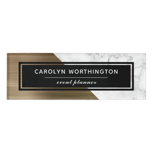 Modern Marble Gold Brushed Metal Color Block Name Tag