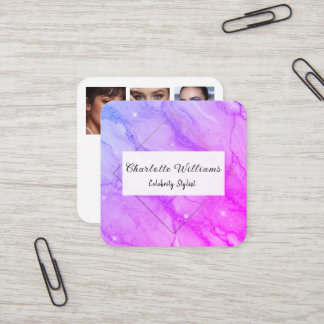 Modern Marble Gold Colorful Glam Stylist Square Business Card