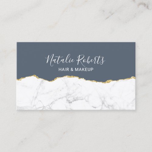 Modern Marble Gold Dusty Blue Beauty Salon Business Card