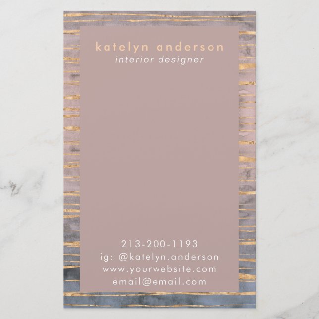 Modern Marble Gold Foil Gemstone Interior Designer Stationery (Front)