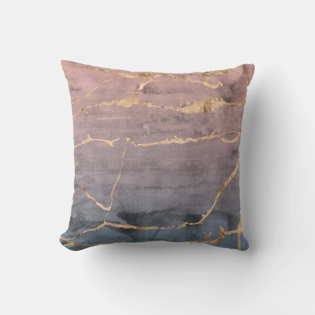 Modern Marble Gold Foil Gemstone Throw Pillow (Front)