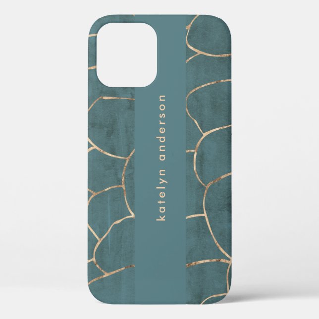 Modern Marble Gold Gemstone Teal Interior Designer Case-Mate iPhone Case (Back)