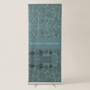 Modern Marble Gold Gemstone Teal Interior Designer Retractable Banner