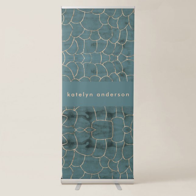Modern Marble Gold Gemstone Teal Interior Designer Retractable Banner (Front)