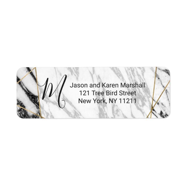 Modern Marble Gold Geometric Address Label (Front)