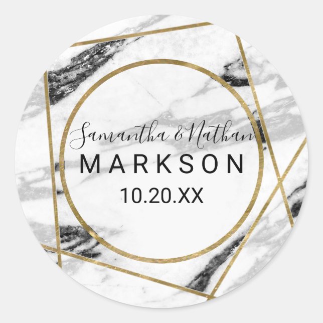 Modern Marble Gold Geometric Template Classic Round Sticker (Front)