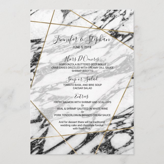 Modern Marble Gold Geometric Wedding Menu (Front)