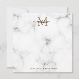 Modern Marble Gold Girly Script Monogram Square Note Card