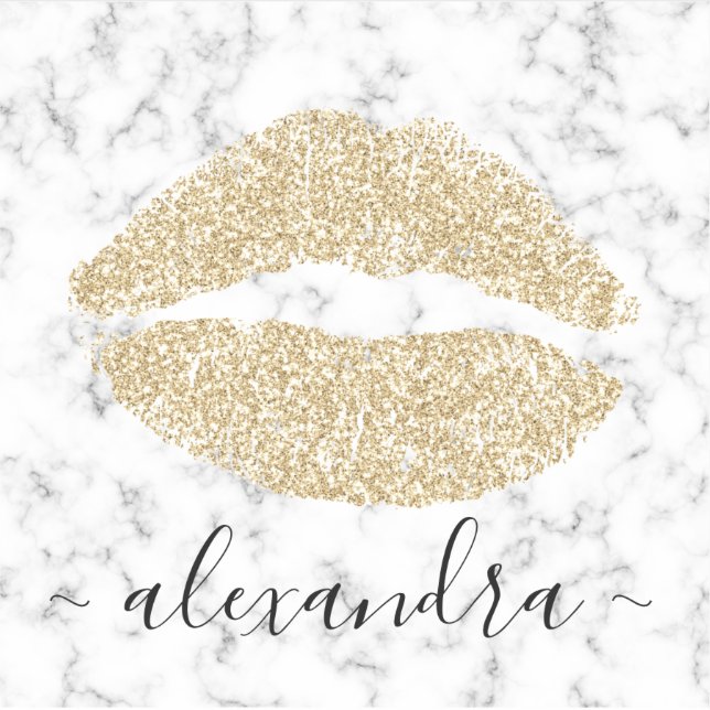 Modern marble gold glitter lips name sticker (Front)