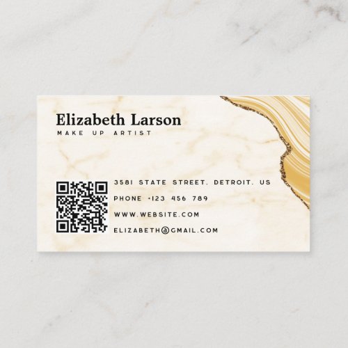 Modern Marble Gold Glitter QR Salon Makeup Business Card