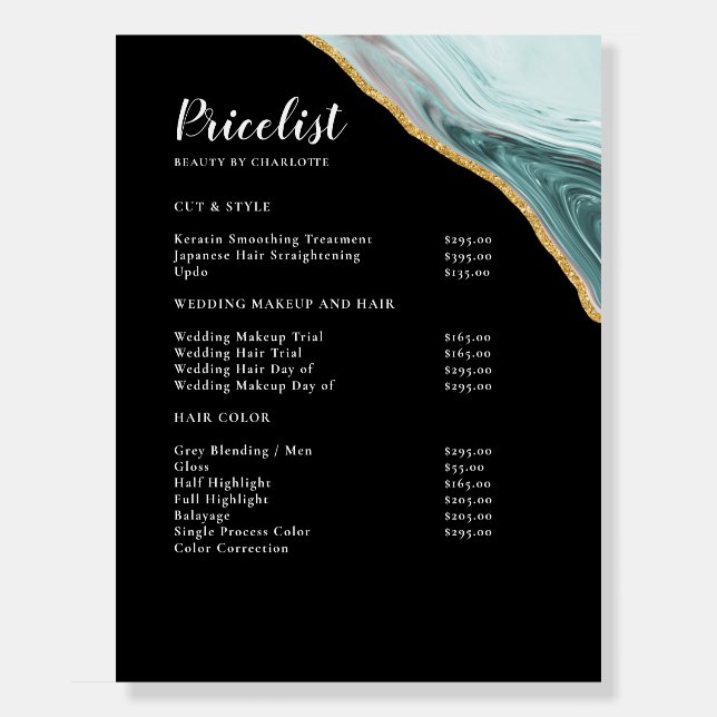 Modern Marble Gold Salon Price List Boards (Front)