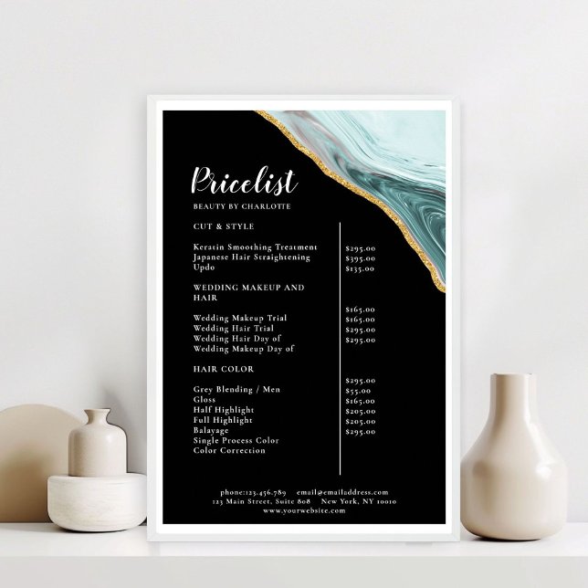 Modern Marble Gold Salon Price List  Poster (Modern Marble Gold Salon Price List Poster)