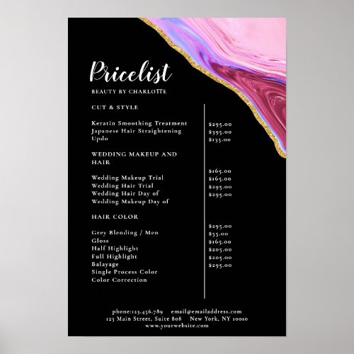 Modern Marble Gold Salon Price List  Poster