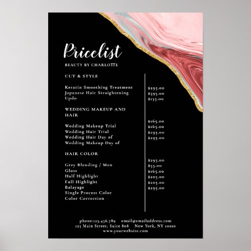 Modern Marble Gold Salon Price List  Poster