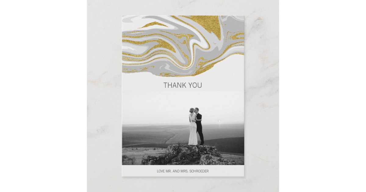 Modern Marble & Gold Wedding Thank You Postcard | Zazzle