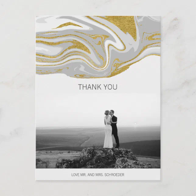 Modern Marble & Gold Wedding Thank You Postcard | Zazzle