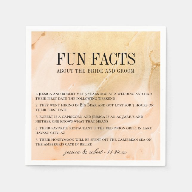 Modern Marble Golden Peach Fun Facts Napkins (Front)