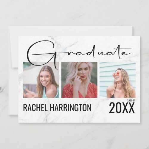 Modern Marble Graduation Flat Announcement Card